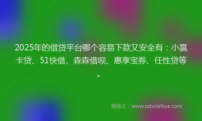 2025年的借贷平台哪个容易下款又安全有：小赢卡贷、51快借、森森借呗、惠享宝券、任性贷等。
