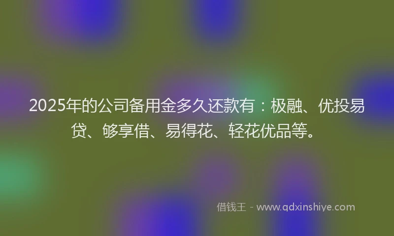 2025年的公司备用金多久还款有：极融、优投易贷、够享借、易得花、轻花优品等。