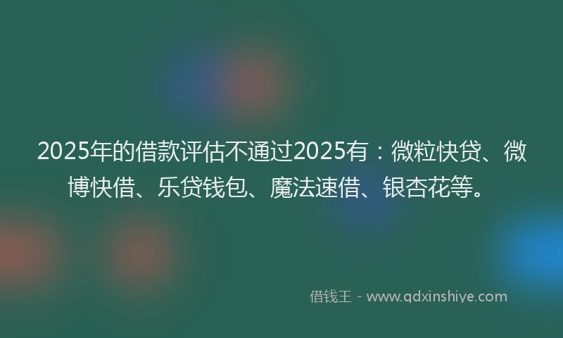 2025年的借款评估不通过2025有：微粒快贷、微博快借、乐贷钱包、魔法速借、银杏花等。
