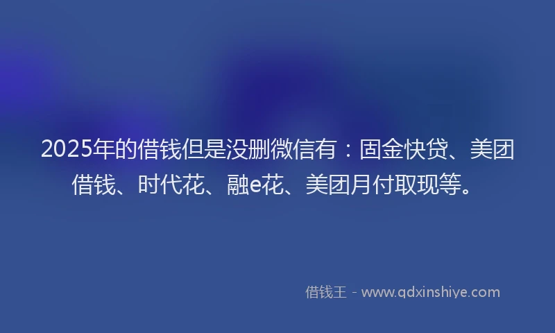 2025年的借钱但是没删微信有：固金快贷、美团借钱、时代花、融e花、美团月付取现等。