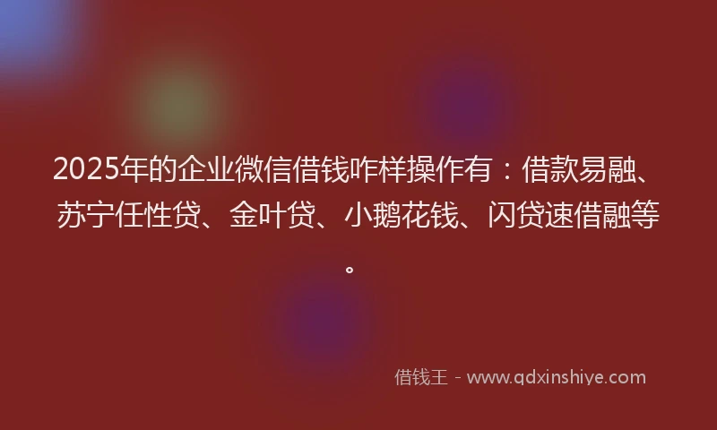 2025年的企业微信借钱咋样操作有：借款易融、苏宁任性贷、金叶贷、小鹅花钱、闪贷速借融等。
