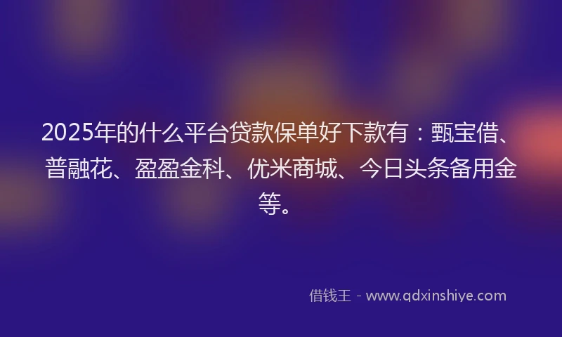 2025年的什么平台贷款保单好下款有：甄宝借、普融花、盈盈金科、优米商城、今日头条备用金等。