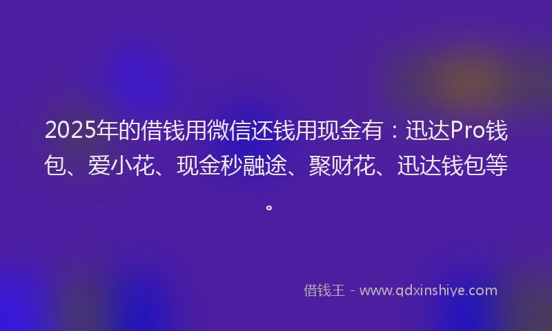 2025年的借钱用微信还钱用现金有：迅达Pro钱包、爱小花、现金秒融途、聚财花、迅达钱包等。