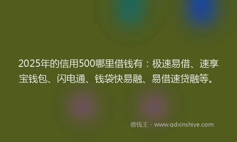 2025年的信用500哪里借钱有：极速易借、速享宝钱包、闪电通、钱袋快易融、易借速贷融等。