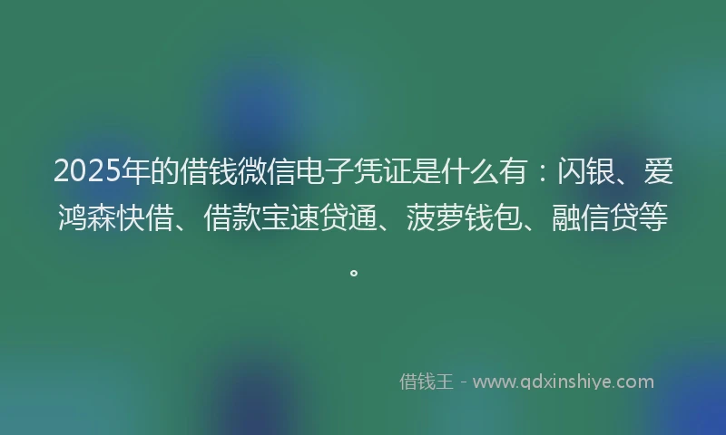 2025年的借钱微信电子凭证是什么有：闪银、爱鸿森快借、借款宝速贷通、菠萝钱包、融信贷等。