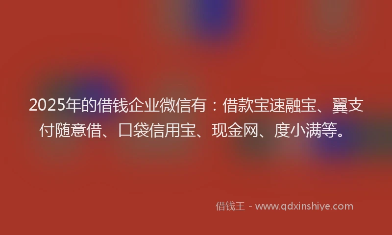 2025年的借钱企业微信有：借款宝速融宝、翼支付随意借、口袋信用宝、现金网、度小满等。