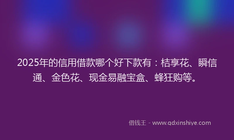 2025年的信用借款哪个好下款有：桔享花、瞬信通、金色花、现金易融宝盒、蜂狂购等。