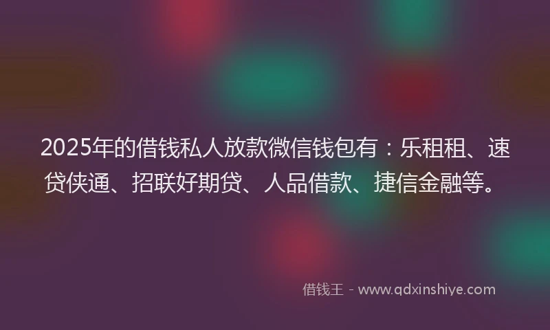 2025年的借钱私人放款微信钱包有：乐租租、速贷侠通、招联好期贷、人品借款、捷信金融等。