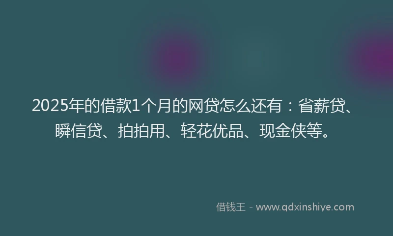 2025年的借款1个月的网贷怎么还有：省薪贷、瞬信贷、拍拍用、轻花优品、现金侠等。