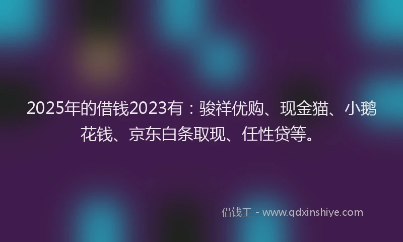 2025年的借钱2023有：骏祥优购、现金猫、小鹅花钱、京东白条取现、任性贷等。