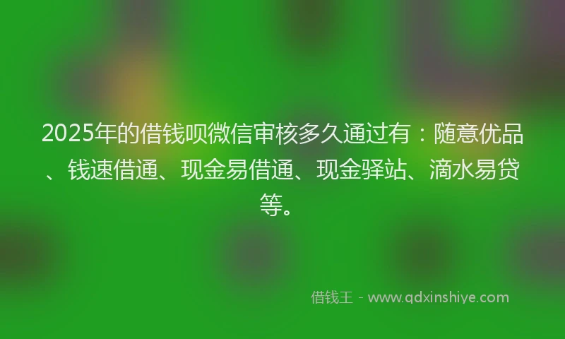 2025年的借钱呗微信审核多久通过有：随意优品、钱速借通、现金易借通、现金驿站、滴水易贷等。