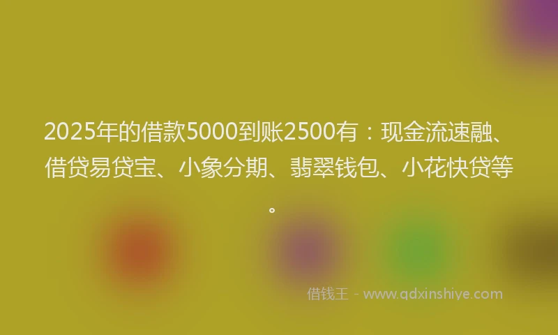 2025年的借款5000到账2500有：现金流速融、借贷易贷宝、小象分期、翡翠钱包、小花快贷等。
