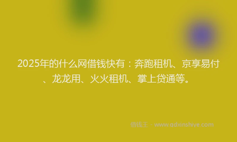 2025年的什么网借钱快有：奔跑租机、京享易付、龙龙用、火火租机、掌上贷通等。