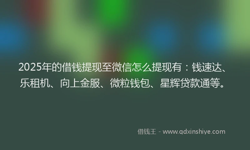 2025年的借钱提现至微信怎么提现有：钱速达、乐租机、向上金服、微粒钱包、星辉贷款通等。