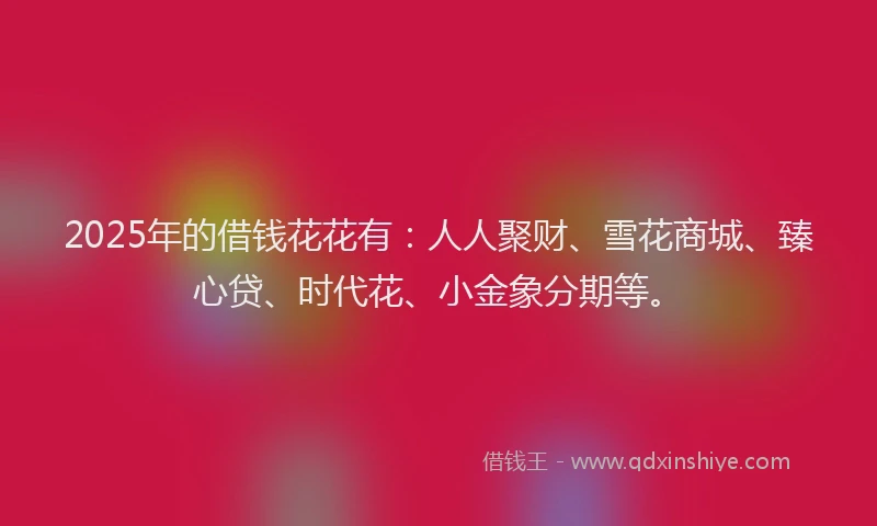 2025年的借钱花花有：人人聚财、雪花商城、臻心贷、时代花、小金象分期等。