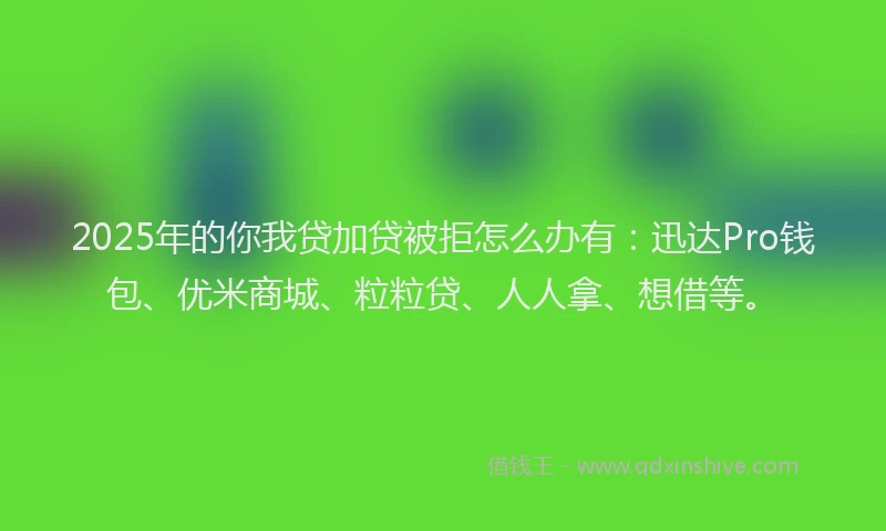 2025年的你我贷加贷被拒怎么办有：迅达Pro钱包、优米商城、粒粒贷、人人拿、想借等。