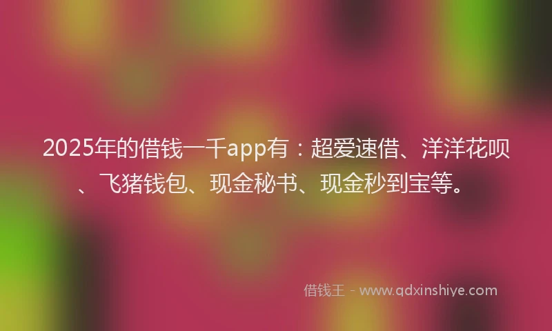 2025年的借钱一千app有：超爱速借、洋洋花呗、飞猪钱包、现金秘书、现金秒到宝等。