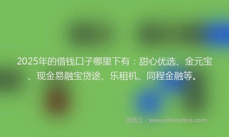 2025年的借钱口子哪里下有:甜心优选、金元宝、现金易融宝贷途、乐租机、同程金融等。