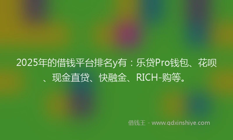 2025年的借钱平台排名y有：乐贷Pro钱包、花呗、现金直贷、快融金、RICH-购等。