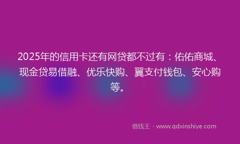 2025年的信用卡还有网贷都不过有：佑佑商城、现金贷易借融、优乐快购、翼支付钱包、安心购等。