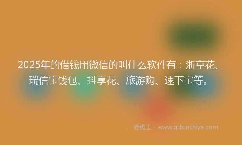 2025年的借钱用微信的叫什么软件有:浙享花、瑞信宝钱包、抖享花、旅游购、速下宝等。