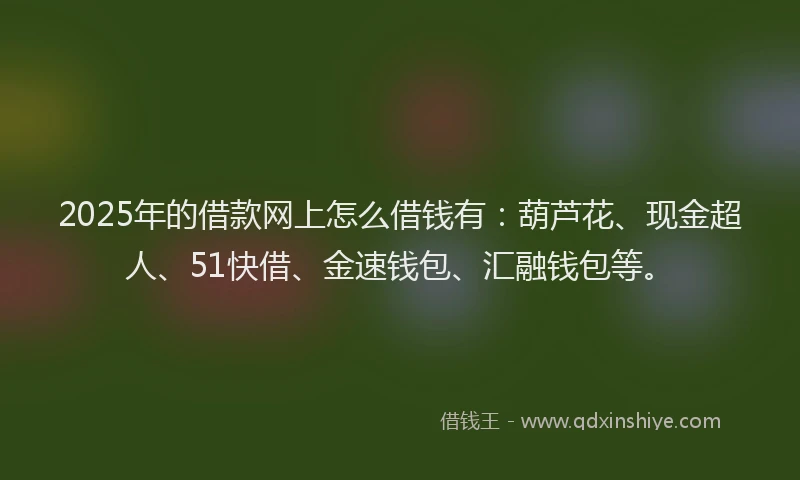 2025年的借款网上怎么借钱有：葫芦花、现金超人、51快借、金速钱包、汇融钱包等。