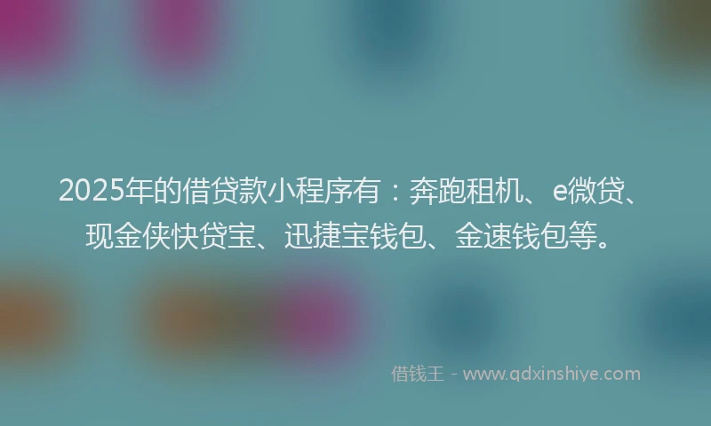 2025年的借贷款小程序有：奔跑租机、e微贷、现金侠快贷宝、迅捷宝钱包、金速钱包等。