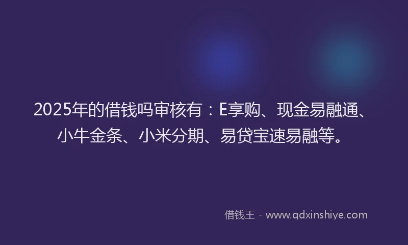 2025年的借钱吗审核有：E享购、现金易融通、小牛金条、小米分期、易贷宝速易融等。