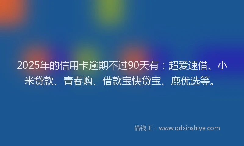2025年的信用卡逾期不过90天有：超爱速借、小米贷款、青春购、借款宝快贷宝、鹿优选等。