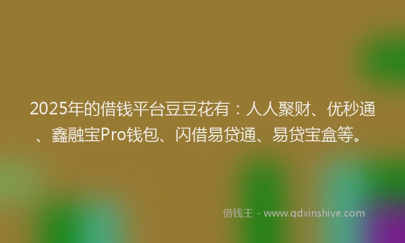 2025年的借钱平台豆豆花有：人人聚财、优秒通、鑫融宝Pro钱包、闪借易贷通、易贷宝盒等。