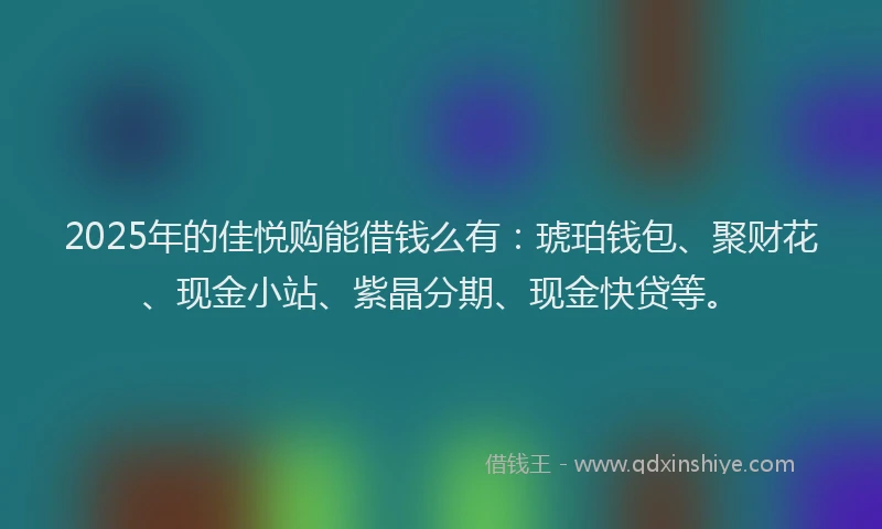 2025年的佳悦购能借钱么有：琥珀钱包、聚财花、现金小站、紫晶分期、现金快贷等。
