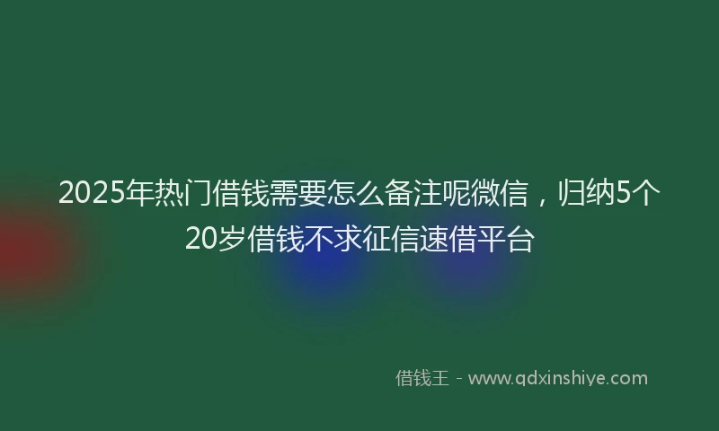 2025年热门借钱需要怎么备注呢微信，归纳5个20岁借钱不求征信速借平台