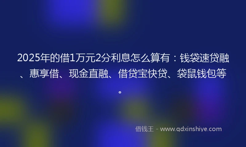 2025年的借1万元2分利息怎么算有：钱袋速贷融、惠享借、现金直融、借贷宝快贷、袋鼠钱包等。