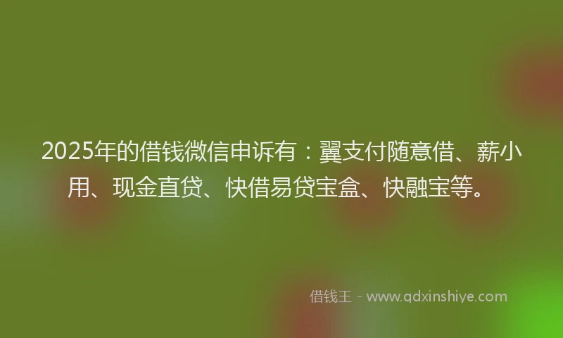 2025年的借钱微信申诉有：翼支付随意借、薪小用、现金直贷、快借易贷宝盒、快融宝等。