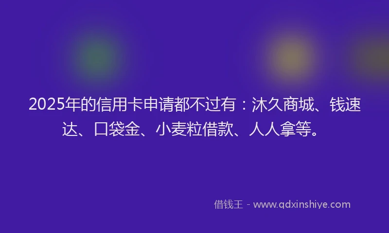 2025年的信用卡申请都不过有：沐久商城、钱速达、口袋金、小麦粒借款、人人拿等。