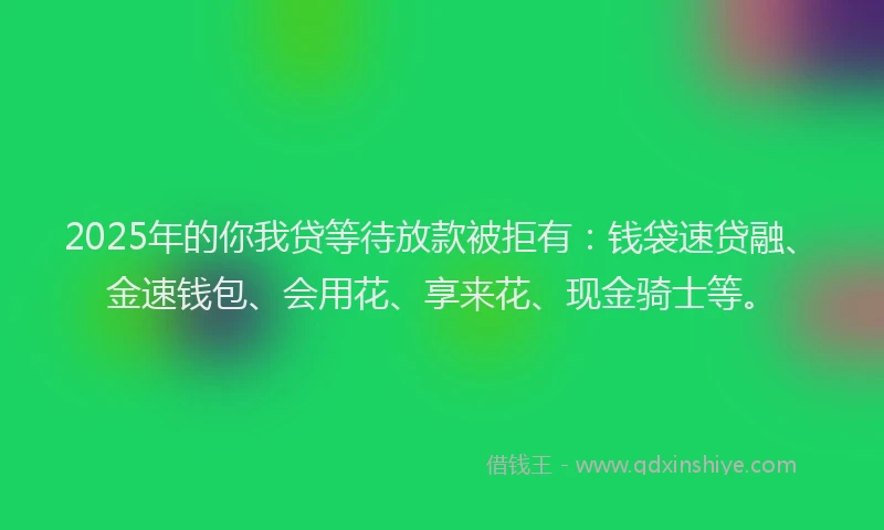 2025年的你我贷等待放款被拒有：钱袋速贷融、金速钱包、会用花、享来花、现金骑士等。