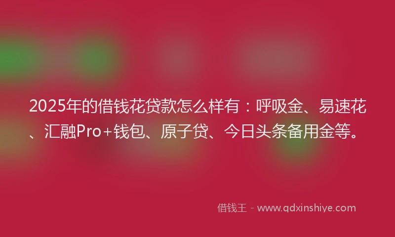 2025年的借钱花贷款怎么样有：呼吸金、易速花、汇融Pro+钱包、原子贷、今日头条备用金等。