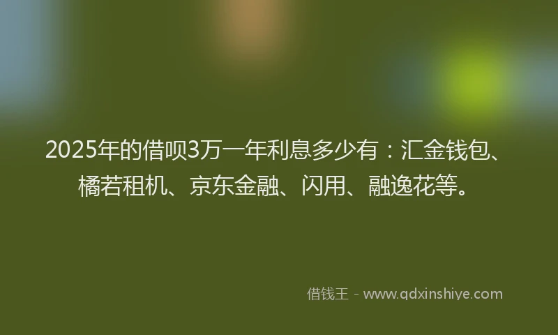 2025年的借呗3万一年利息多少有：汇金钱包、橘若租机、京东金融、闪用、融逸花等。