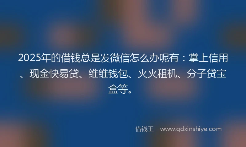 2025年的借钱总是发微信怎么办呢有：掌上信用、现金快易贷、维维钱包、火火租机、分子贷宝盒等。