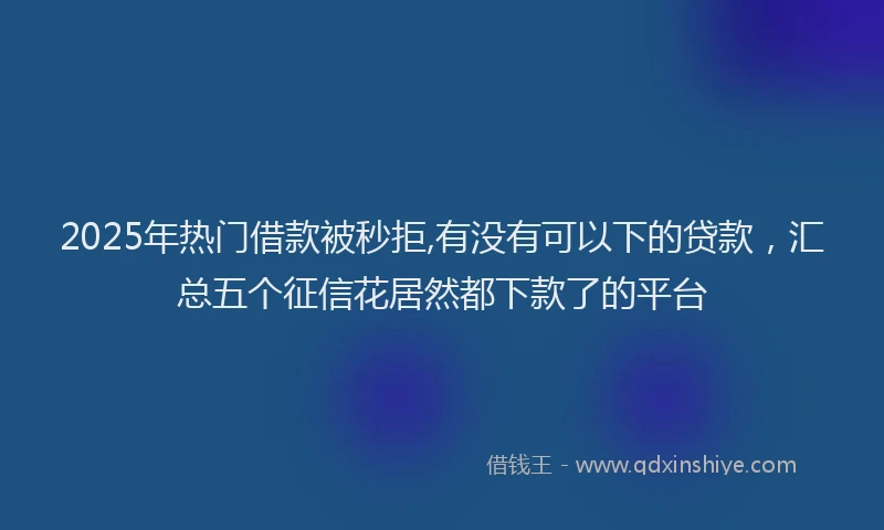 2025年热门借款被秒拒,有没有可以下的贷款，汇总五个征信花居然都下款了的平台