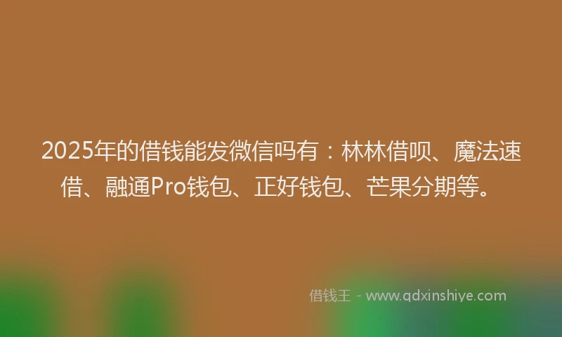 2025年的借钱能发微信吗有：林林借呗、魔法速借、融通Pro钱包、正好钱包、芒果分期等。