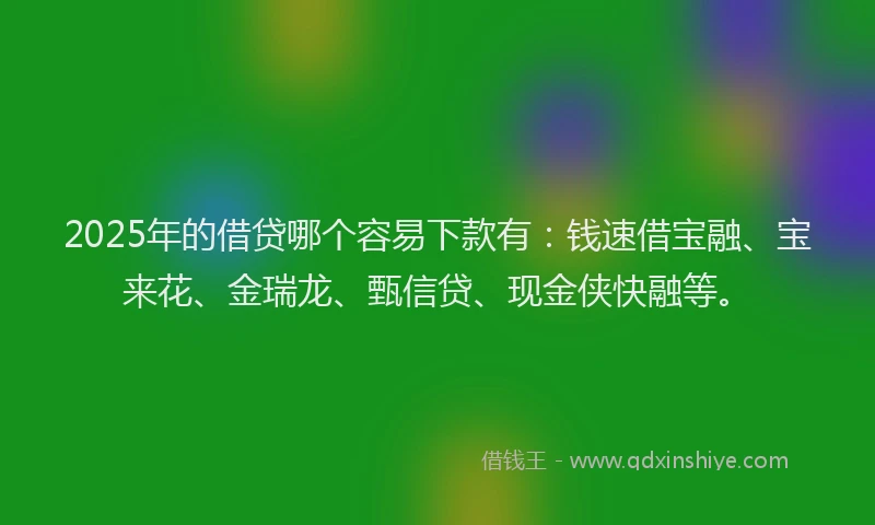 2025年的借贷哪个容易下款有：钱速借宝融、宝来花、金瑞龙、甄信贷、现金侠快融等。
