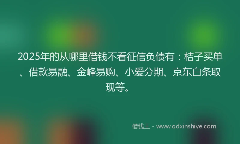 2025年的从哪里借钱不看征信负债有：桔子买单、借款易融、金峰易购、小爱分期、京东白条取现等。
