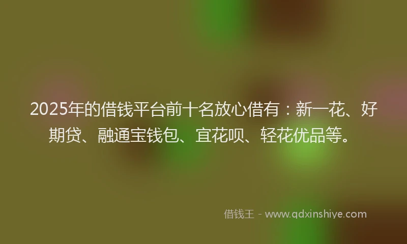2025年的借钱平台前十名放心借有：新一花、好期贷、融通宝钱包、宜花呗、轻花优品等。