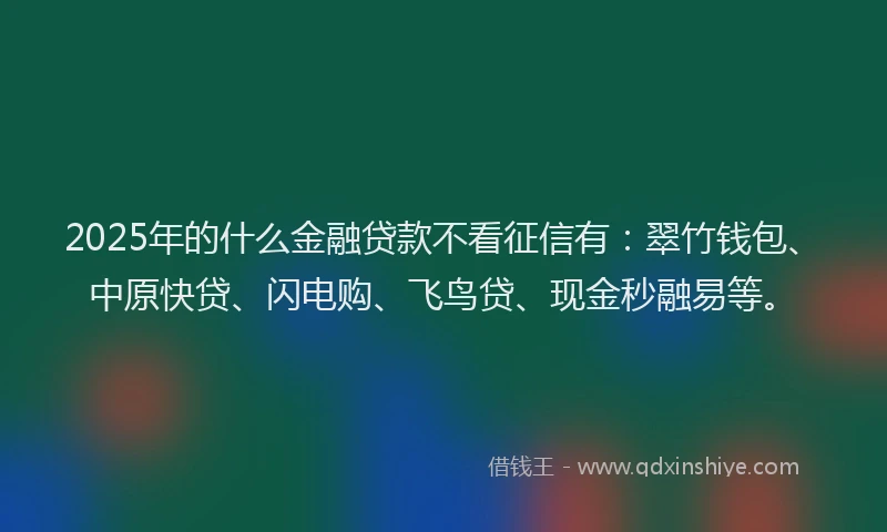 2025年的什么金融贷款不看征信有：翠竹钱包、中原快贷、闪电购、飞鸟贷、现金秒融易等。
