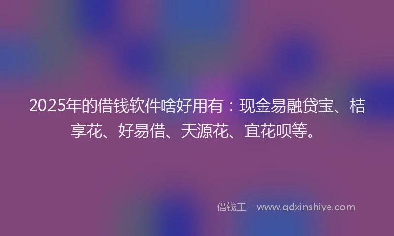 2025年的借钱软件啥好用有：现金易融贷宝、桔享花、好易借、天源花、宜花呗等。