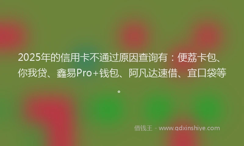 2025年的信用卡不通过原因查询有：便荔卡包、你我贷、鑫易Pro+钱包、阿凡达速借、宜口袋等。