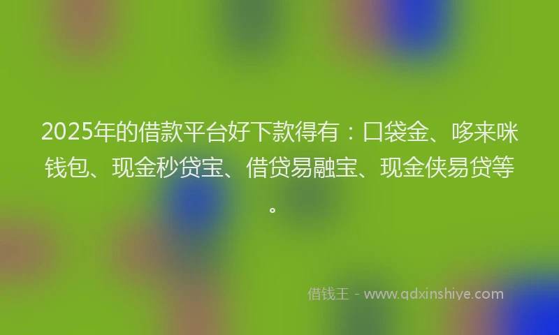 2025年的借款平台好下款得有：口袋金、哆来咪钱包、现金秒贷宝、借贷易融宝、现金侠易贷等。