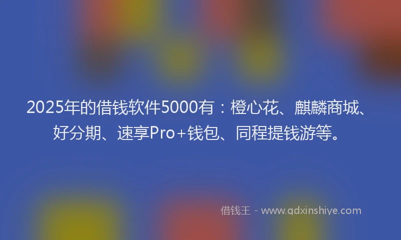 2025年的借钱软件5000有：橙心花、麒麟商城、好分期、速享Pro+钱包、同程提钱游等。