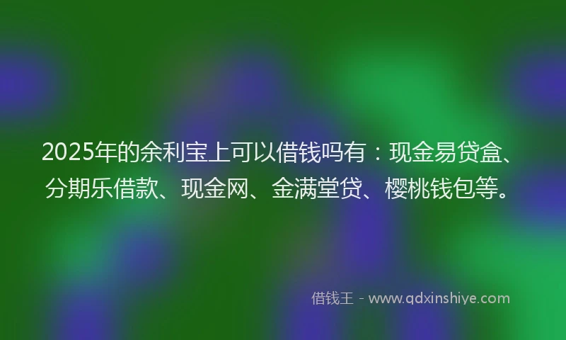 2025年的余利宝上可以借钱吗有:现金易贷盒、分期乐借款、现金网、金满堂贷、樱桃钱包等。